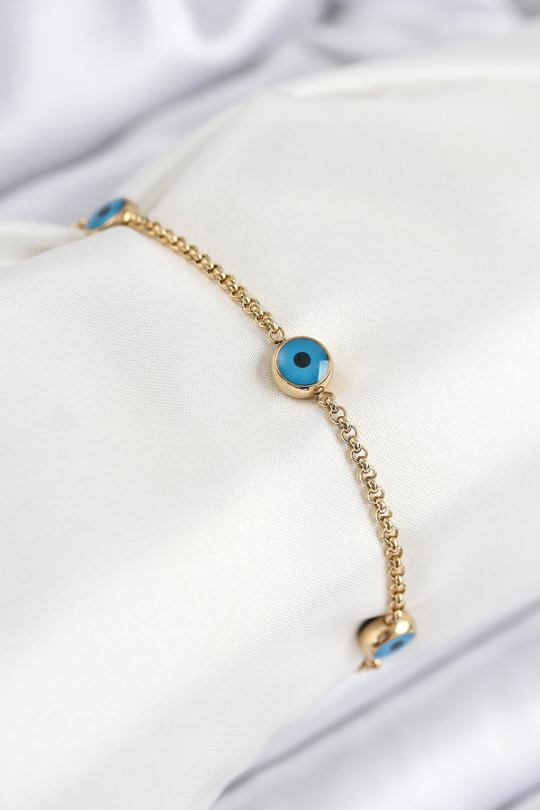 BB7840 - 316L Çelik Nazar Boncuğu Model Gold Renk Kadın Bileklik