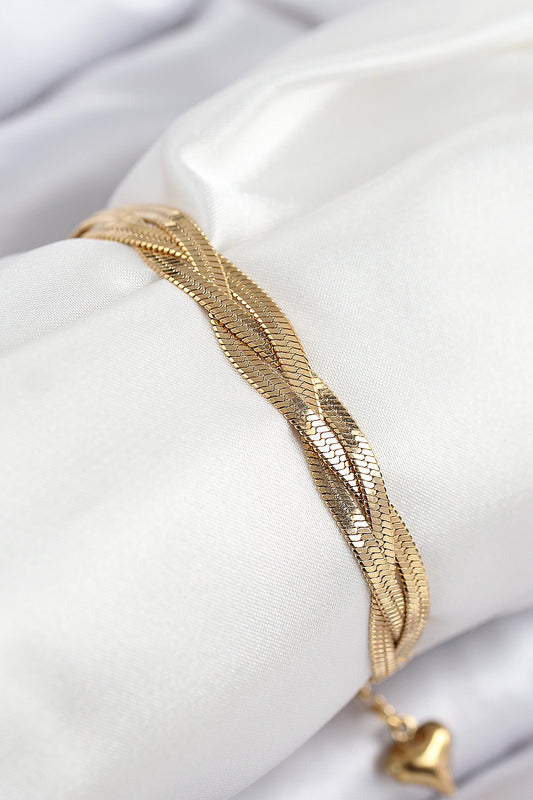 BB7835 - 316L Çelik Örgü İtalyan Zincir Model Gold Renk Kadın Bileklik