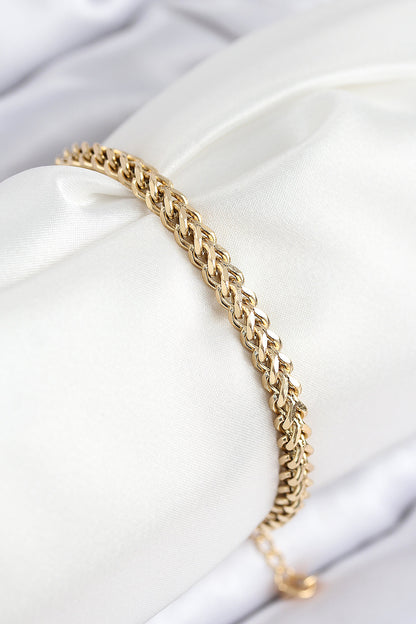 316L Çelik Örgü Zincir Model Gold Renk Kadın Bileklik - BB7839