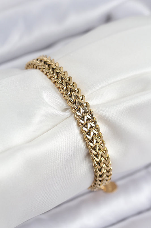 316L Çelik Örme Zincir Model Gold Renk Kadın Bileklik - BB7831
