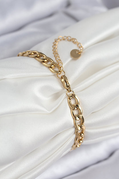BB7832 - 316L Çelik Nazar Boncuk Detaylı Yonca Model Gold Renk Kadın Bileklik