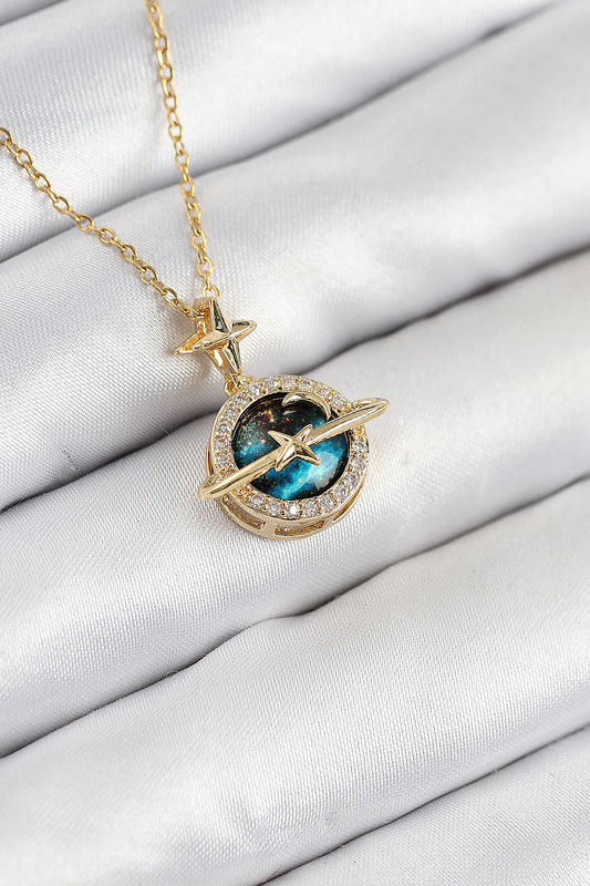 BKO10508 - 316L Çelik Zirkon Taşlı Gezegen Model Gold Renk Kadın Kolye