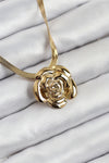 BKO10513 - 316L Çelik Gül Figürlü İtalyan Zincir Model Gold Renk Kadın Kolye