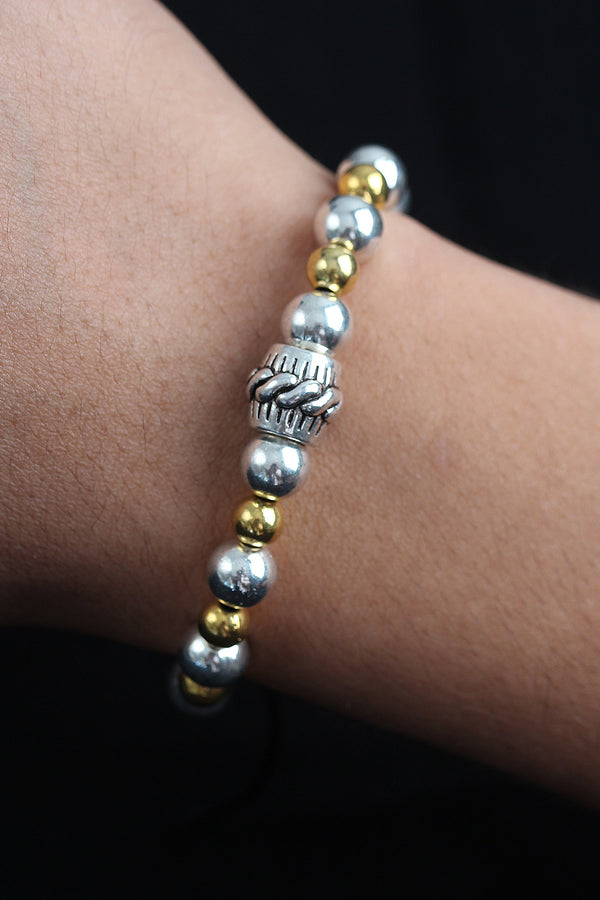 EB3755 - Doğal Taş Sarmal Model Gold Ve Gümüş Renk Asansörlü Erkek Bileklik