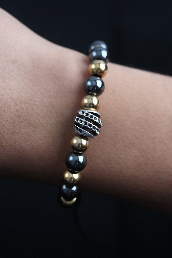 EB3756 - Doğal Taş Sarmal Model Gold Ve Füme Renk Asansörlü Erkek Bileklik