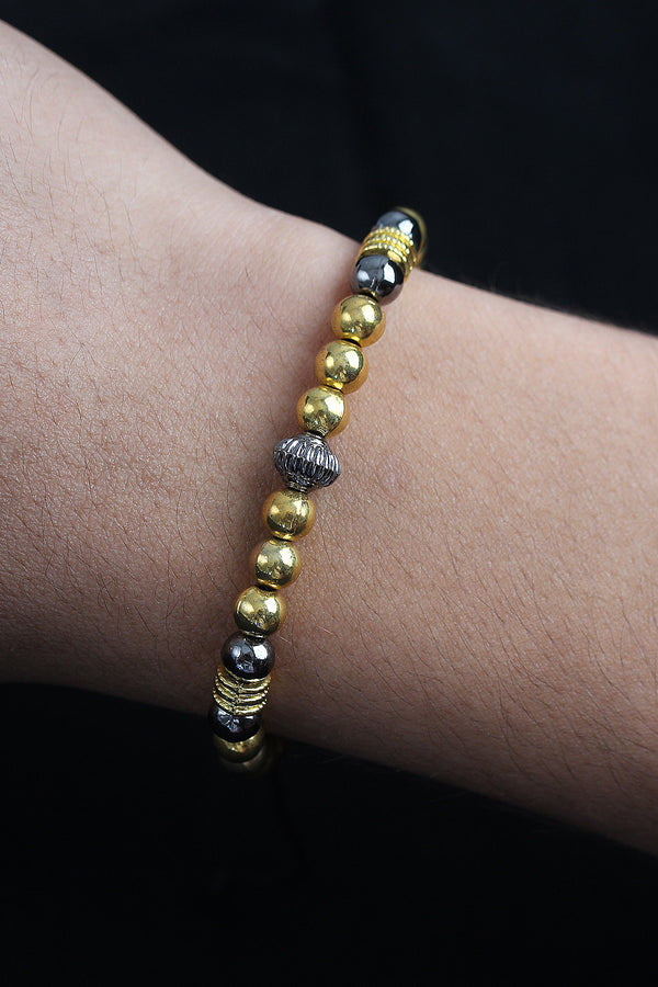 EB3761 - Doğal Taş Çember Model Gold Ve Füme Renk Asansörlü Erkek Bileklik