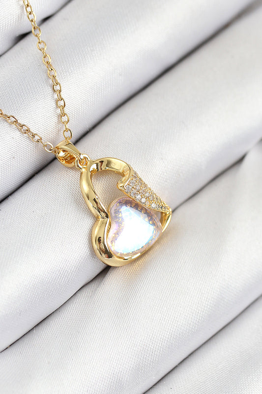 BKO10523 - 316L Çelik Zirkon Taşlı Kalp Model Gold Renk Kadın Kolye