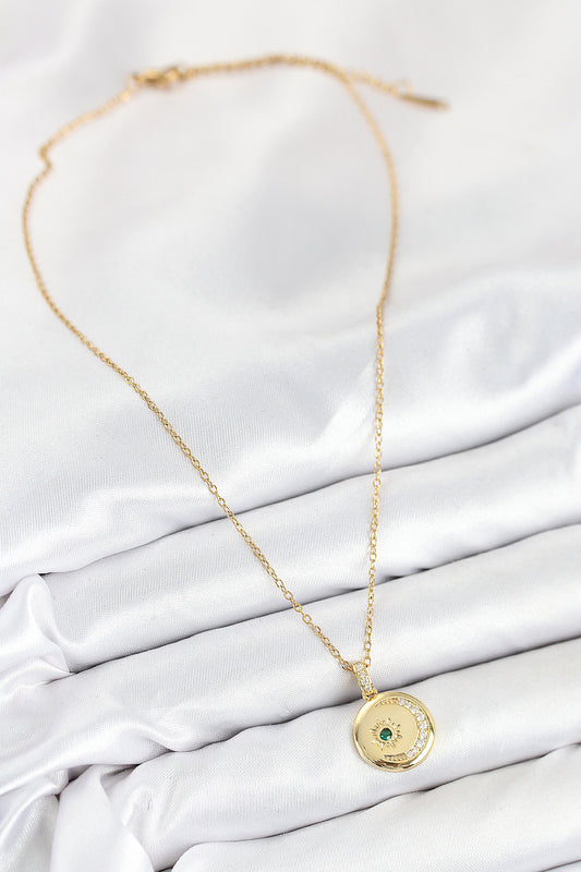 BKO10539 - 316L Çelik Zirkon Taşlı Ay Ve Güneş Model Gold Renk Kadın Kolye