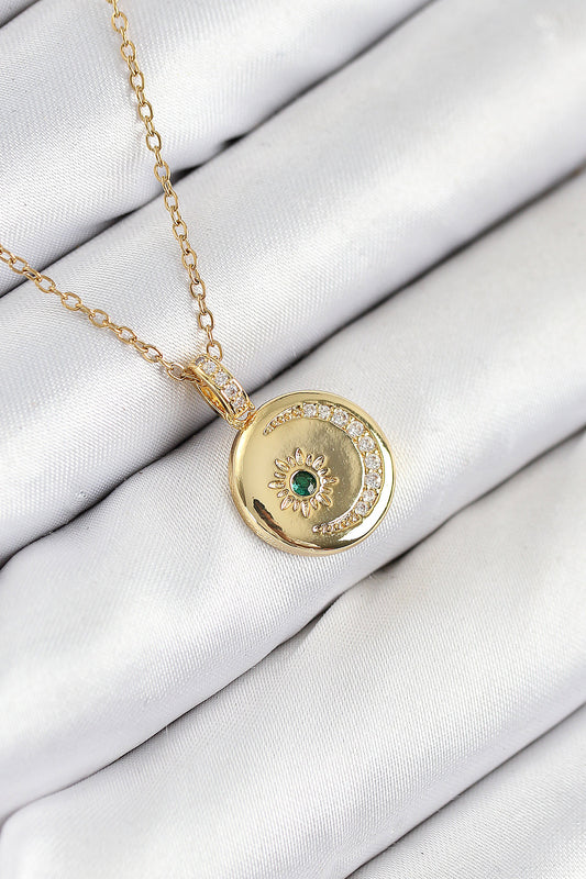 BKO10539 - 316L Çelik Zirkon Taşlı Ay Ve Güneş Model Gold Renk Kadın Kolye