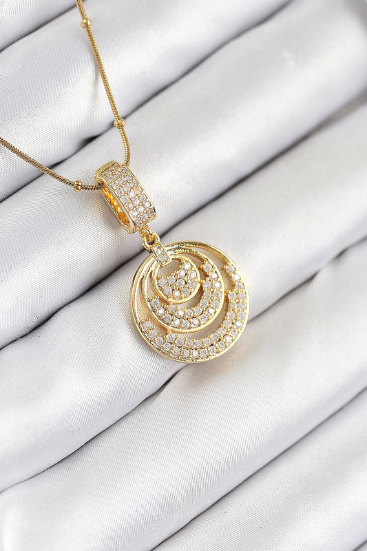 BKO10542 - 316L Çelik Zirkon Taşlı Çember Model Gold Renk Kadın Kolye