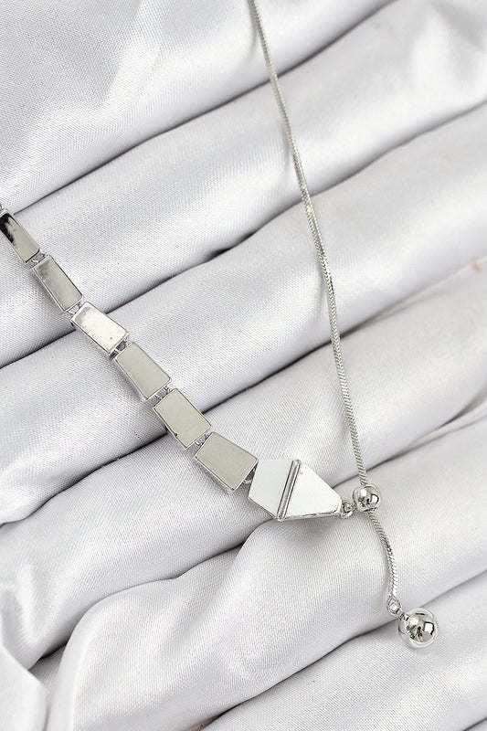 BKO10553 - Pirinç Yılan Model Gümüş Renk Asansörlü Kadın Kolye