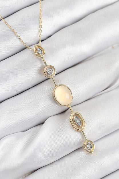 Pirinç Zincir Sarı Gold Renk Zirkon Taşlı Y Kolye - BKO10555