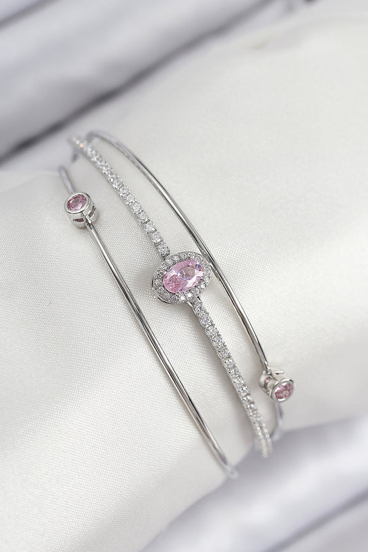 BB7864 - Pirinç Zirkon Taşlı Baget Model Gümüş Renk Kadın Bileklik