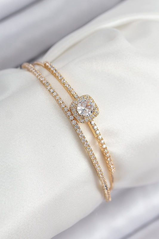 BB7871 - Pirinç Zirkon Taşlı Baget Model Gold Renk Kadın Bileklik