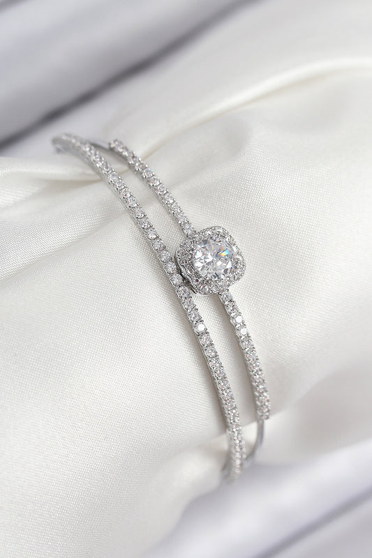 BB7872 - Pirinç Zirkon Taşlı Baget Model Gümüş Renk Kadın Bileklik