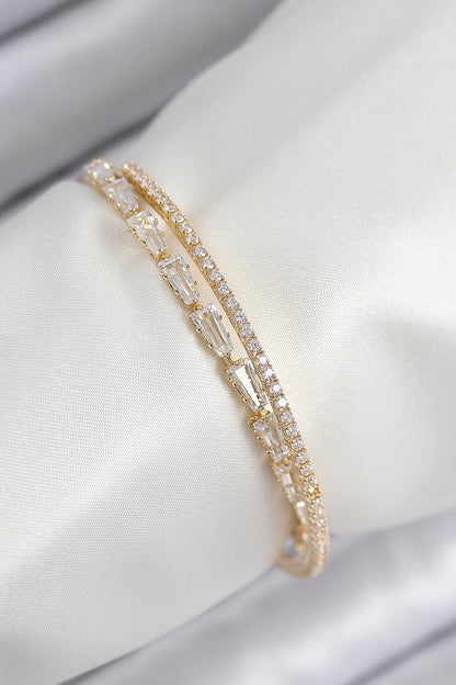 BB7881 - Pirinç Zirkon Taşlı Su Yolu Model Gold Renk Kadın Bileklik