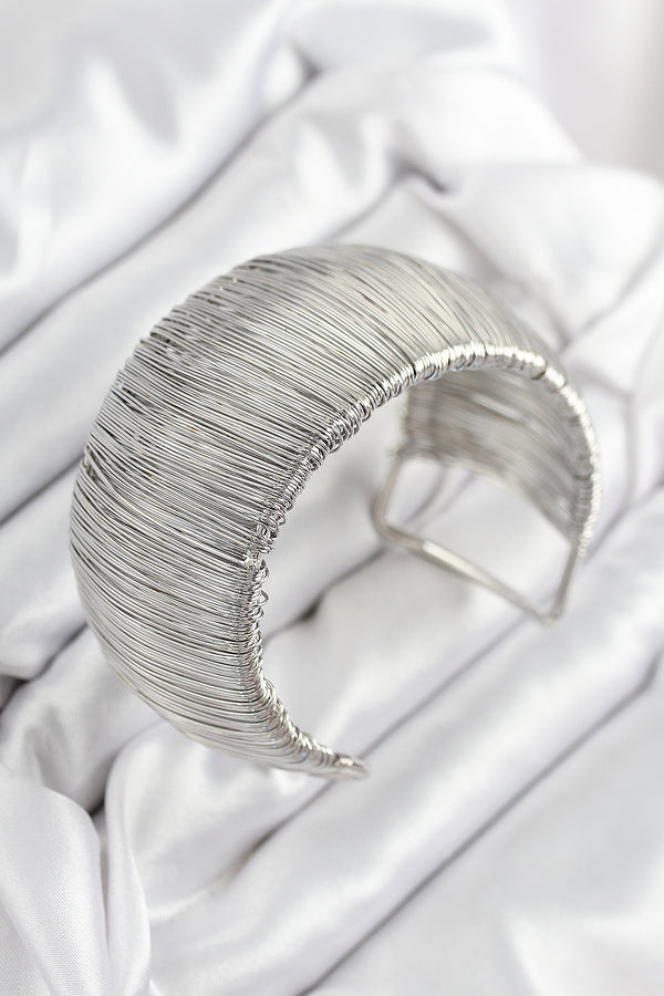 BB7894 - Pirinç Tel Sarma Model Gümüş Renk Kadın Bileklilk