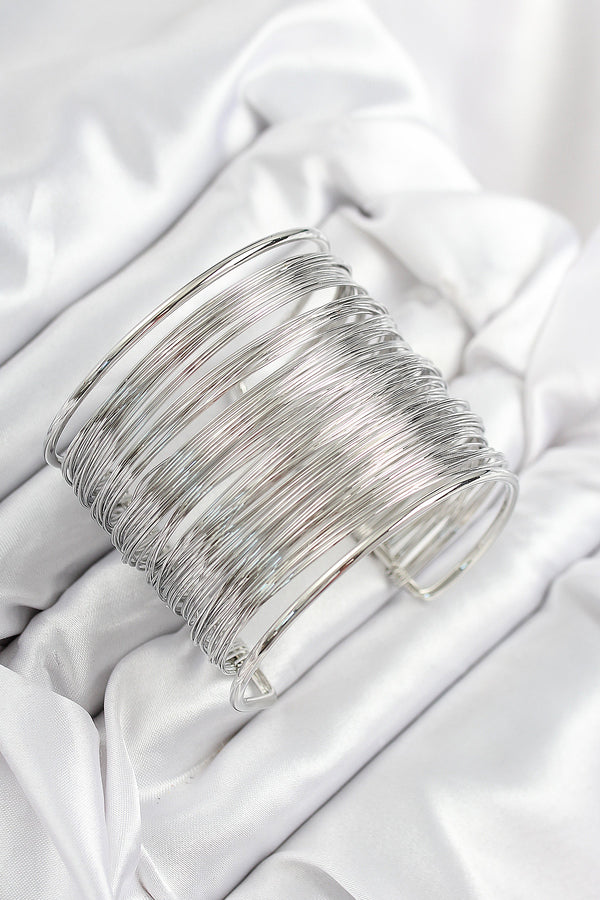 BB7896 - Pirinç Tel Sarma Model Gümüş Renk Kadın Bileklilk