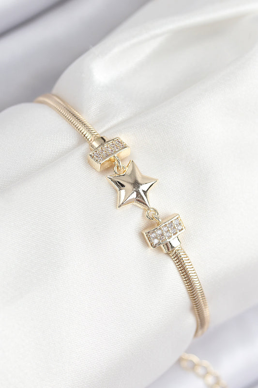 Pirinç Zirkon Taşlı Yıldız Model Gold Renk Kadın Bileklik - BB7899