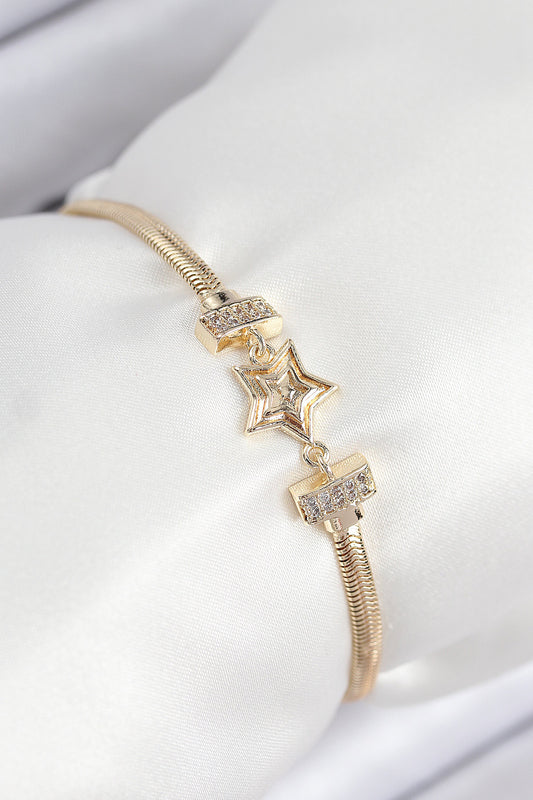Pirinç Zirkon Taşlı Yıldız Model Gold Renk Kadın Bileklik - BB7903