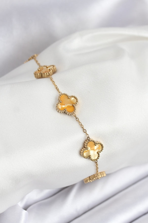 BB7906 - 316L Çelik Gold Zincir Sarı Yonca Bileklik