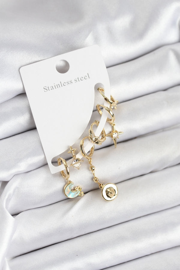 BKP11219 - Pirinç Gold Renk Ay Model Kadın Set Küpe