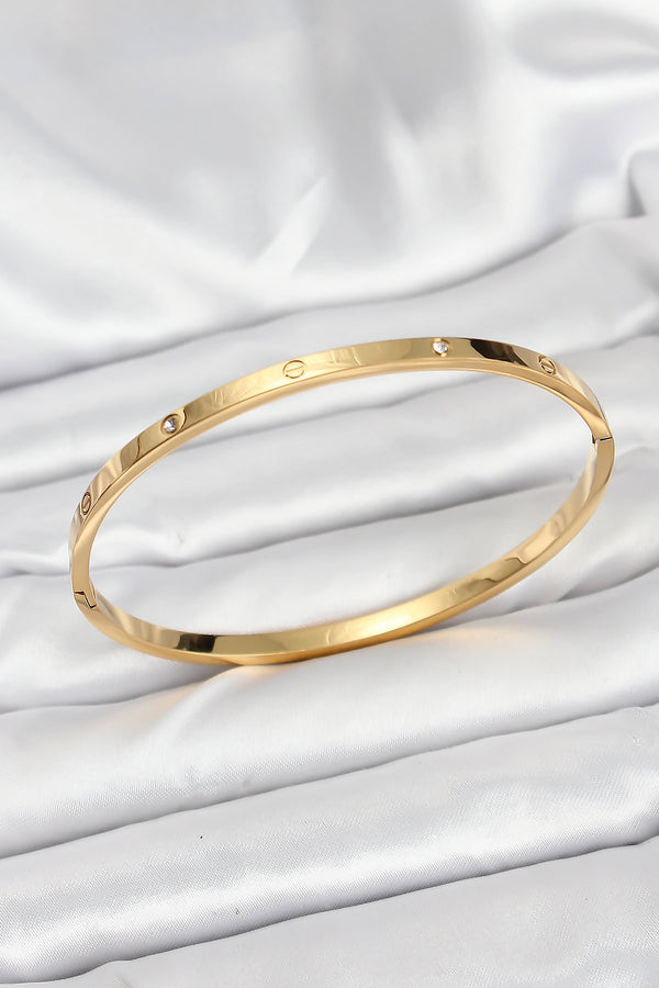 BB7914 - 316L Çelik Gold Renk Zirkon Taşlı 65 mm İnce Kadın Kelepçe Bileklik