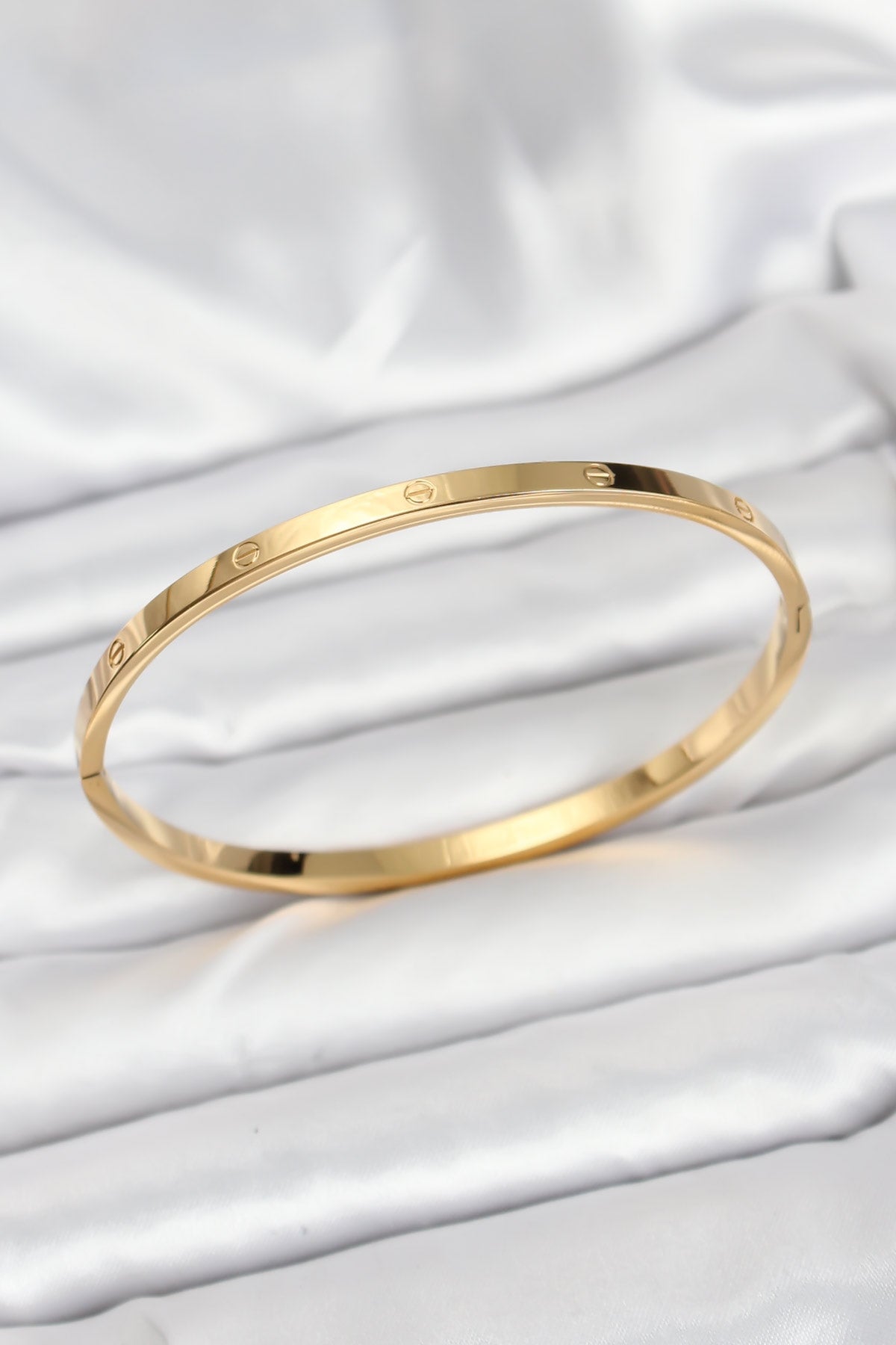 316L Çelik Gold Renk 65 mm İnce Kadın Kelepçe Bileklik - BB7915