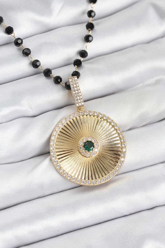 BKO10563 - 316L Çelik Zincir Kristal Boncuklu Kadın Kolye