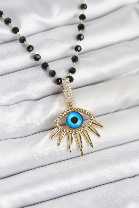 BKO10564 - 316L Çelik Zincir Kristal Boncuklu Göz Model Kadın Kolye