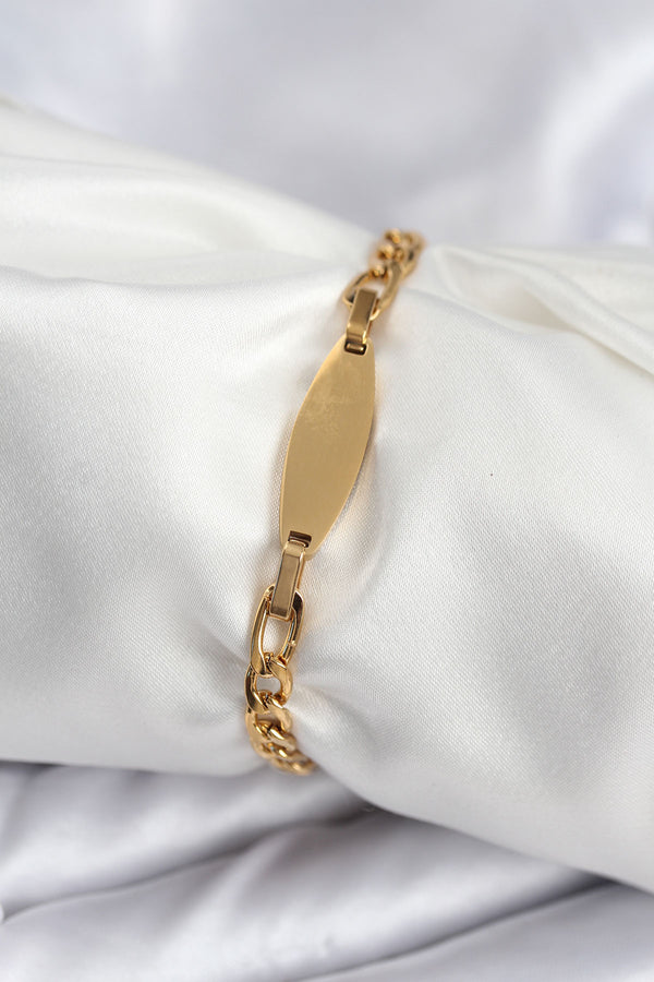 BB7917 - 316L Çelik Gold Renk Oval Yazı Yazmaya Uygun Kadın Bileklik
