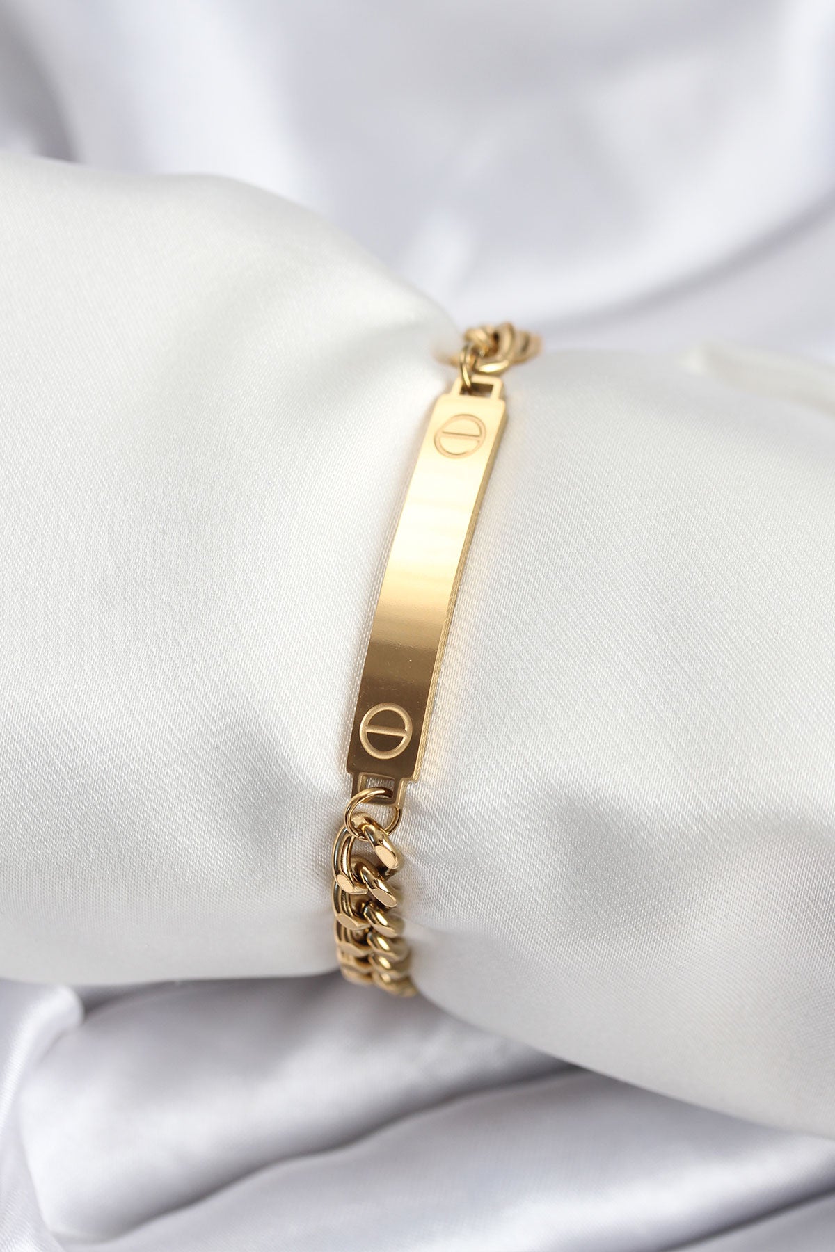 316L Çelik Gold Renk Yazı Yazmaya Uygun Kadın Bileklik - BB7918
