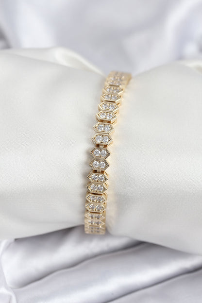 Pirinç VIP Seri Gold Renk Zirkon Taşlı Kadın Bileklik