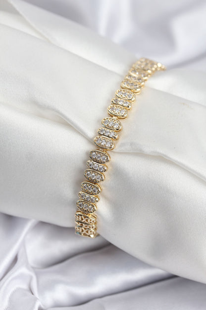 BB7926 - Pirinç VIP Seri Gold Renk Oval Sıralı Kadın Bileklik