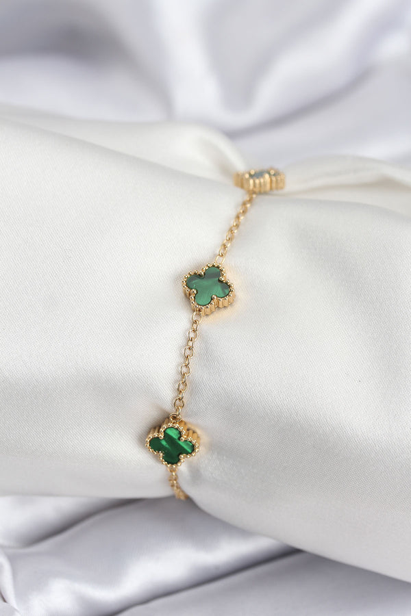 BB7944 - 316L Çelik Gold Renk Yeşil Baby Boy Yonca Kadın Bileklik