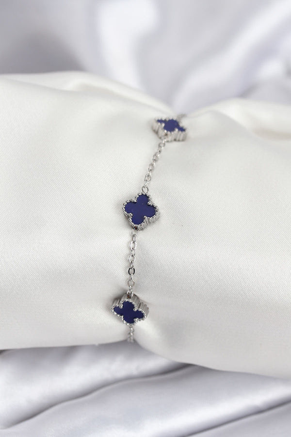 BB7952 - 316L Çelik Gümüş Renk Lacivert Baby Boy Yonca Kadın Bileklik