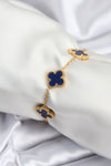 BB7957 - 316L Çelik Zincir Gold Renk Lacivert Yonca Kadın Bileklik