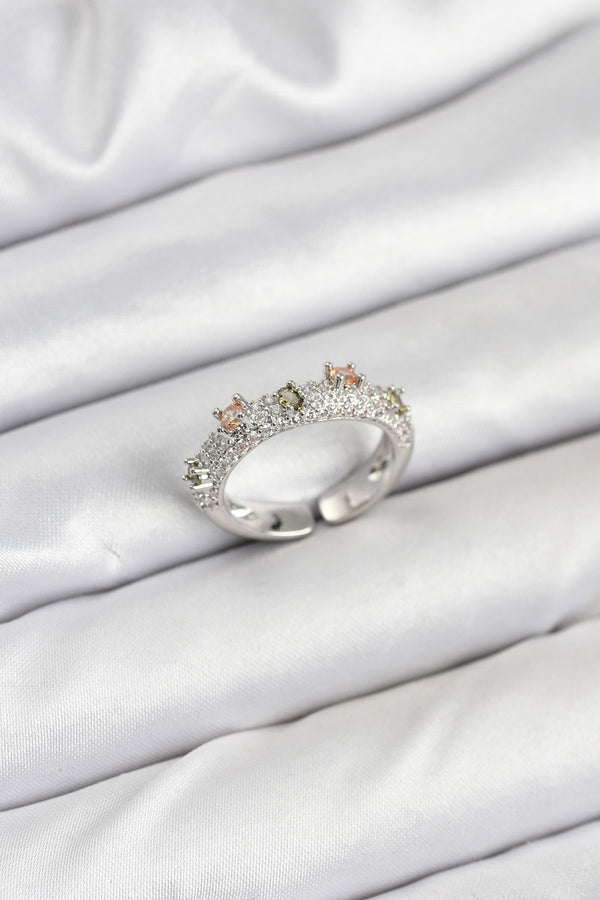 BYK3833 - Pirinç Gümüş Renk Zirkon Taşlı Vintage Kadın Yüzük