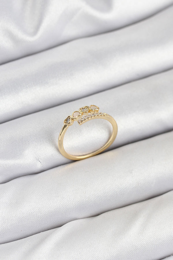 BYK3840 - Pirinç Gold Renk Kalpli Detaylı Zirkon Taşlı Kadın Yüzük