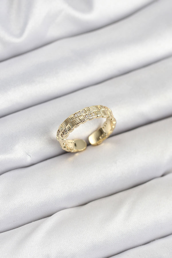 BYK3846 - Pirinç Gold Renk Zirkon Taşlı Sırım Kadın Yüzük