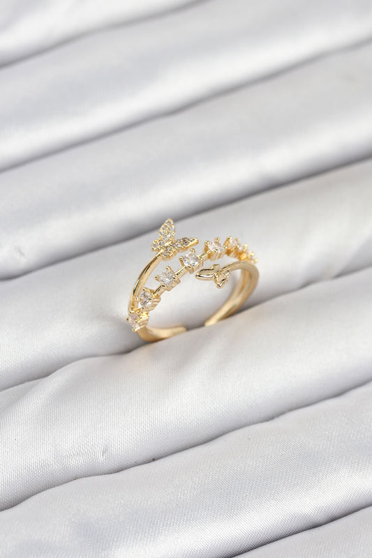 BYK3850 - Pirinç Gold Renk Zirkon Taşlı Kelebek Model Kadın Yüzük