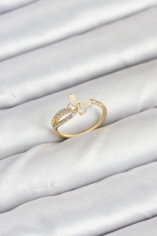 BYK3854 - Pirinç Gold Renk Kelebek Zirkon Taşlı Kadın Yüzük