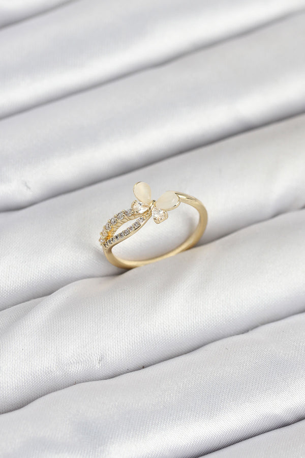 BYK3854 - Pirinç Gold Renk Kelebek Zirkon Taşlı Kadın Yüzük