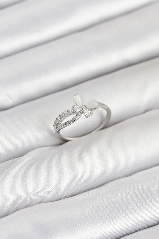 BYK3855 - Pirinç Gümüş Renk Kelebek Zirkon Taşlı Kadın Yüzük