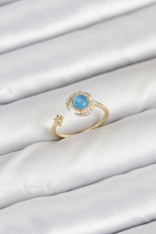 BYK3860 - Pirinç Gold Renk Zirkon Taşlı Ay Yıldız Kadın Yüzük