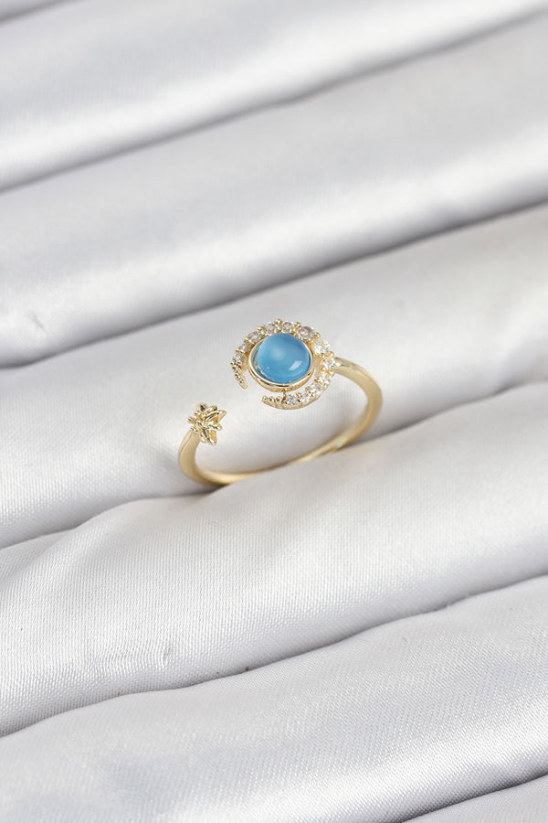 BYK3860 - Pirinç Gold Renk Zirkon Taşlı Ay Yıldız Kadın Yüzük