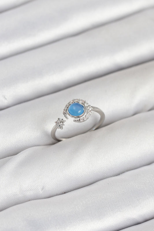 BYK3861 - Pirinç Gümüş Renk Zirkon Taşlı Ay Yıldız Kadın Yüzük