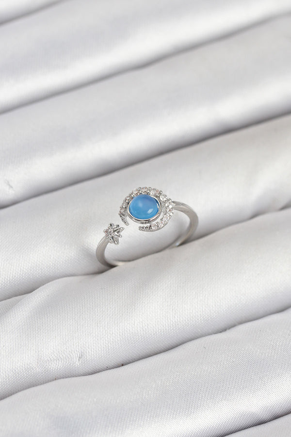 BYK3861 - Pirinç Gümüş Renk Zirkon Taşlı Ay Yıldız Kadın Yüzük