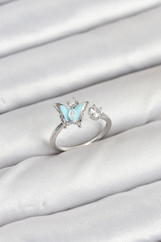 BYK3865 - Pirinç Gümüş Renk Kelebek Model Kadın Yüzük