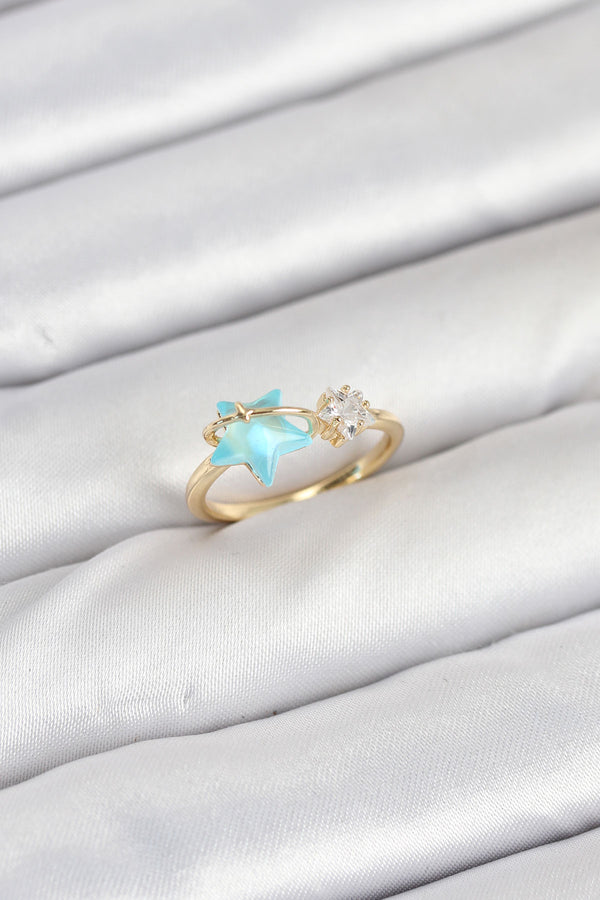 BYK3868 - Pirinç Gold Renk Mavi Yıldızlı Model Kadın Yüzük